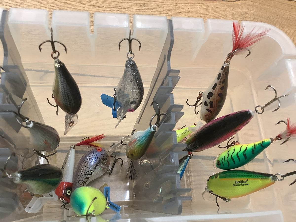 Used Crankbait Collection — 72 Lures in Tackle-Rack Tackle Box